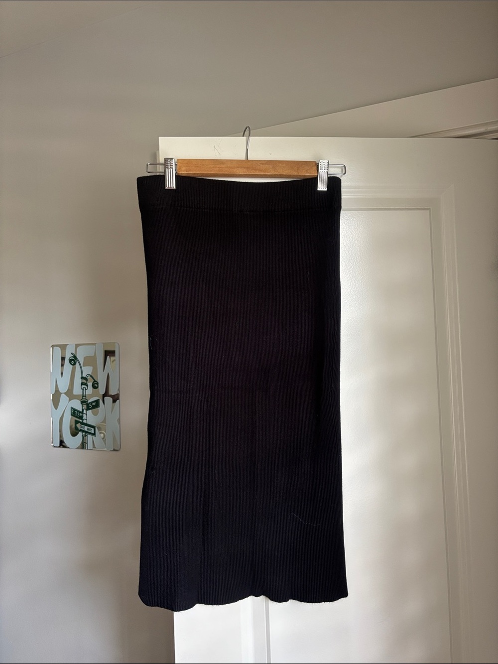 Dynamite Black Ribbed Midi Skirt